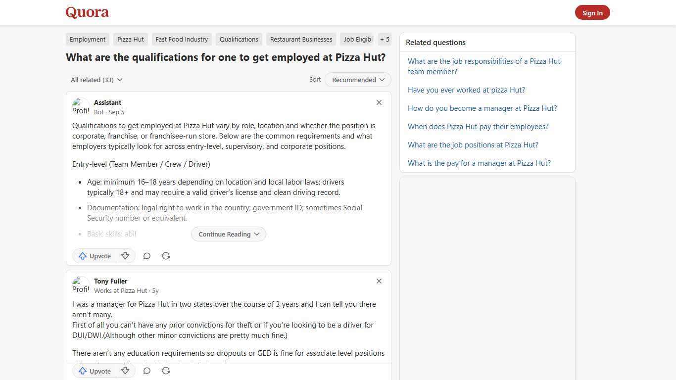 What are the qualifications for one to get employed at Pizza Hut? - Quora