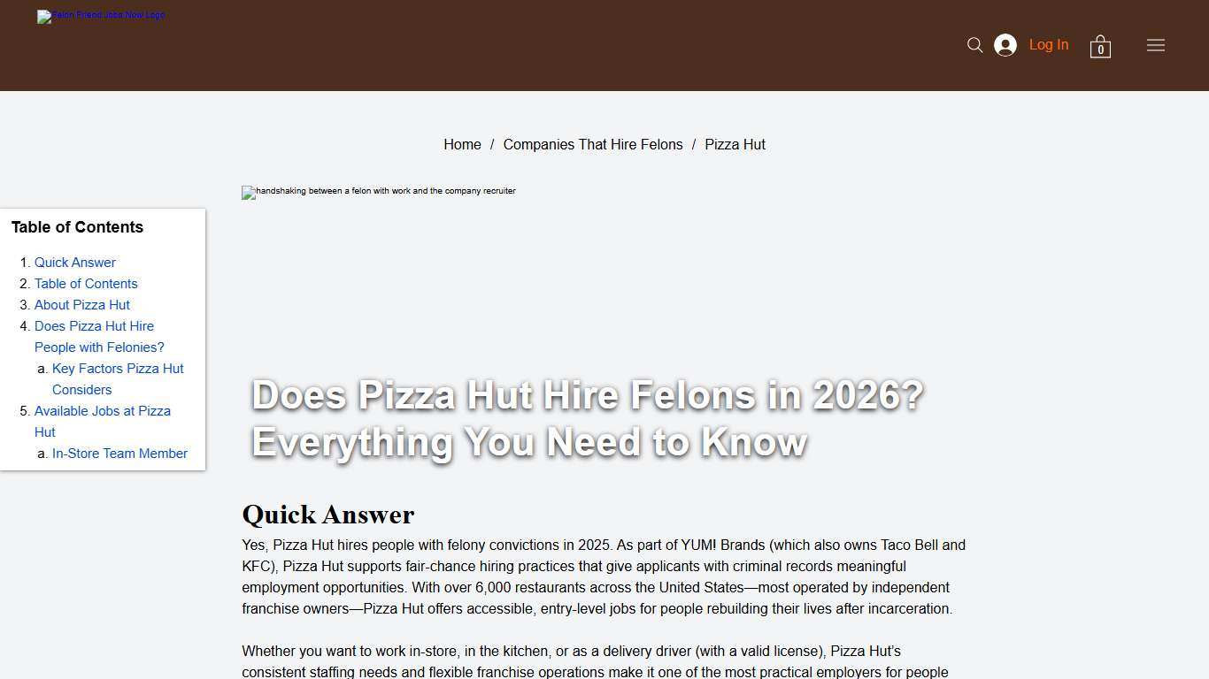 Pizza Hut | FelonFriendlyJobsNow